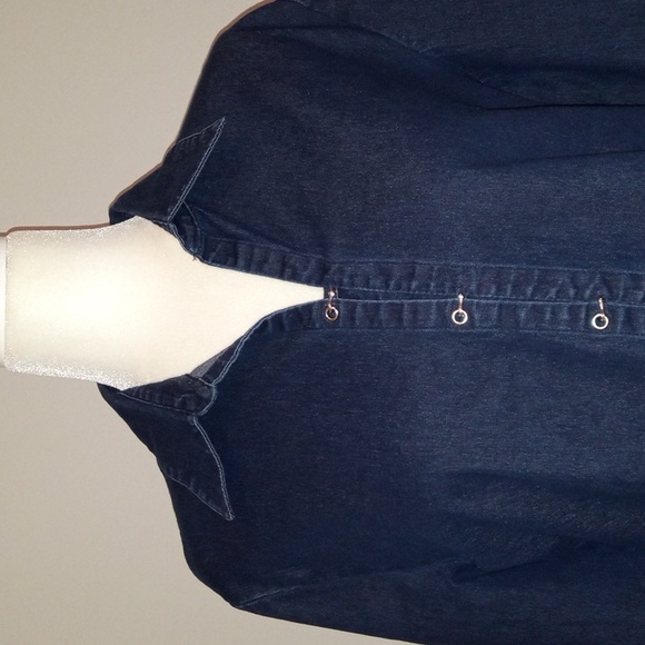 Denim Top with Silver Hook Buttons - Large / Stretch - Picture 4 of 9